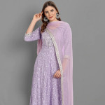 Women Purple Ethnic Motifs Embroidered Mirror Work Kurta with Trousers & Dupatta
